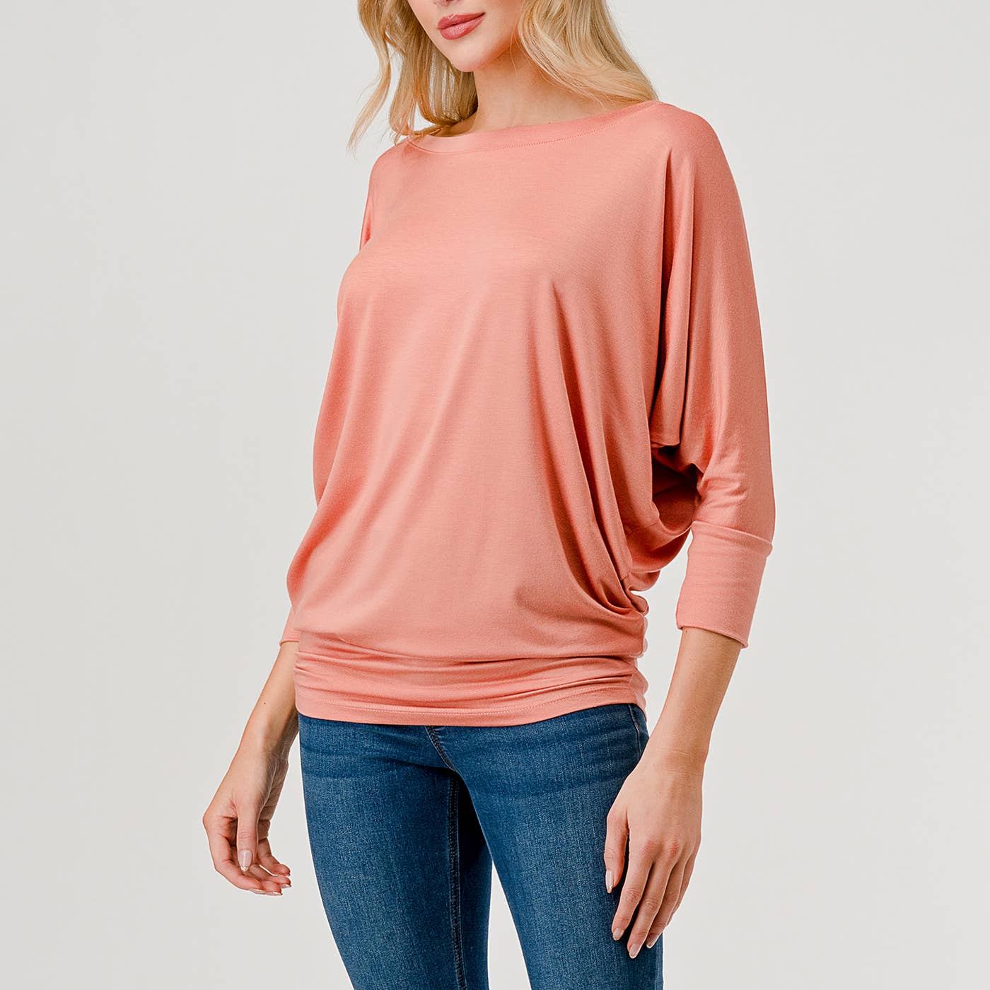 Heimious - Wholesale Knit Top - Women's - 3/4 Dolman Sleeve Round neck Modal Jersey  Top, 250355