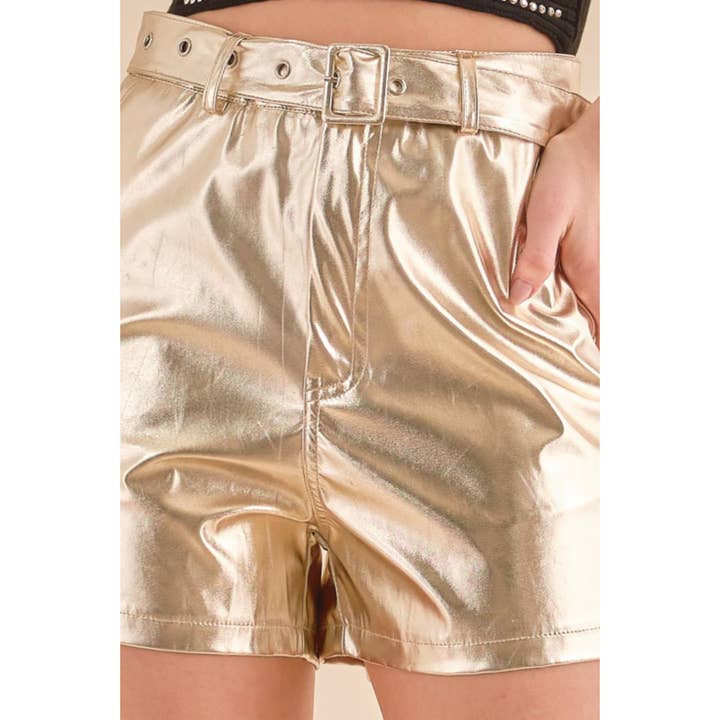 KIWI - Vendita all'ingrosso Pantaloncini - Donna - Pantaloncini con cintura a vita alta in pelle vegana metallizzata IP27505