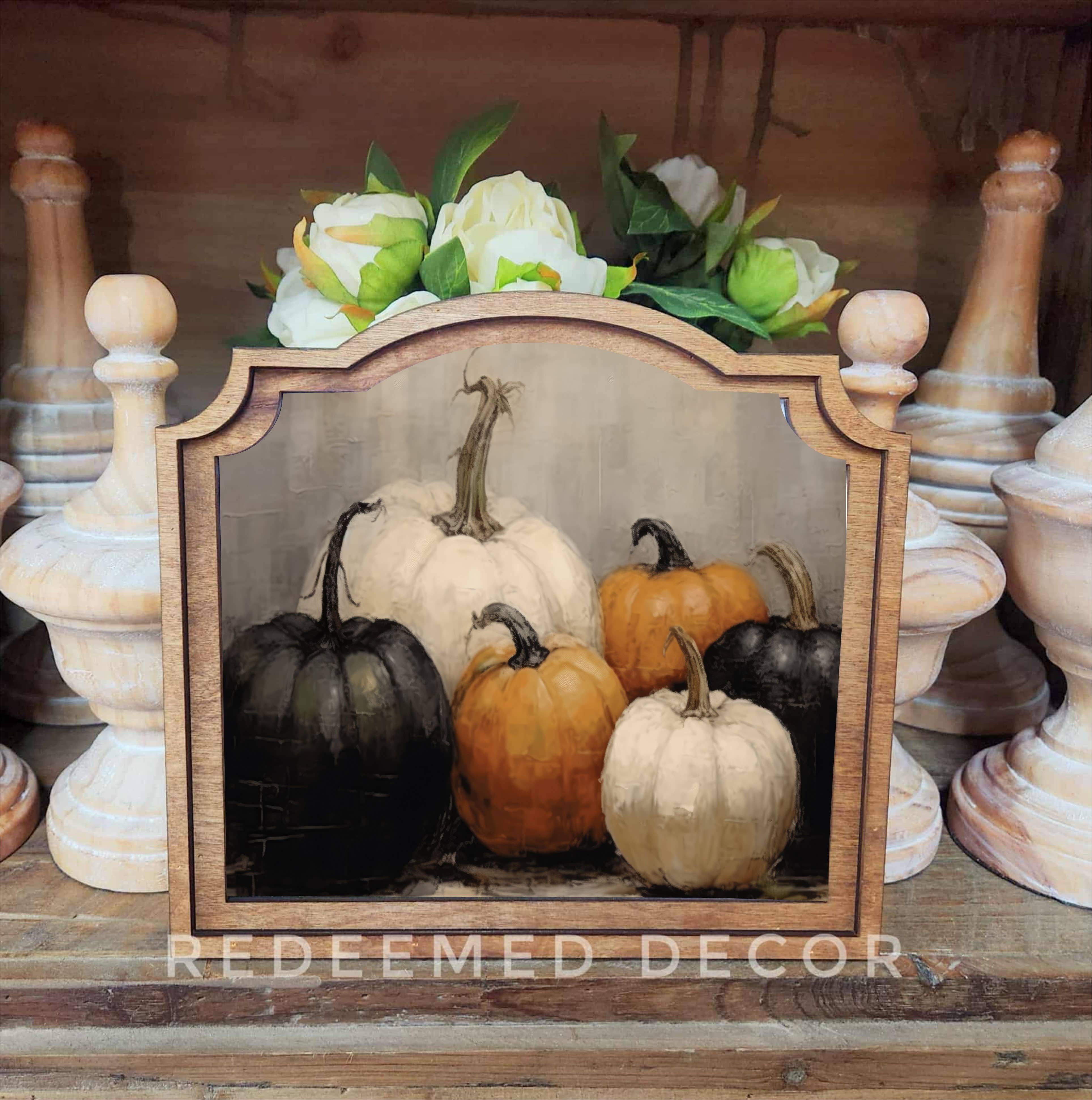 Redeemed Decor - Wholesale Decorative Tabletop Object - Provincial Halloween Pumpkins Framed Art