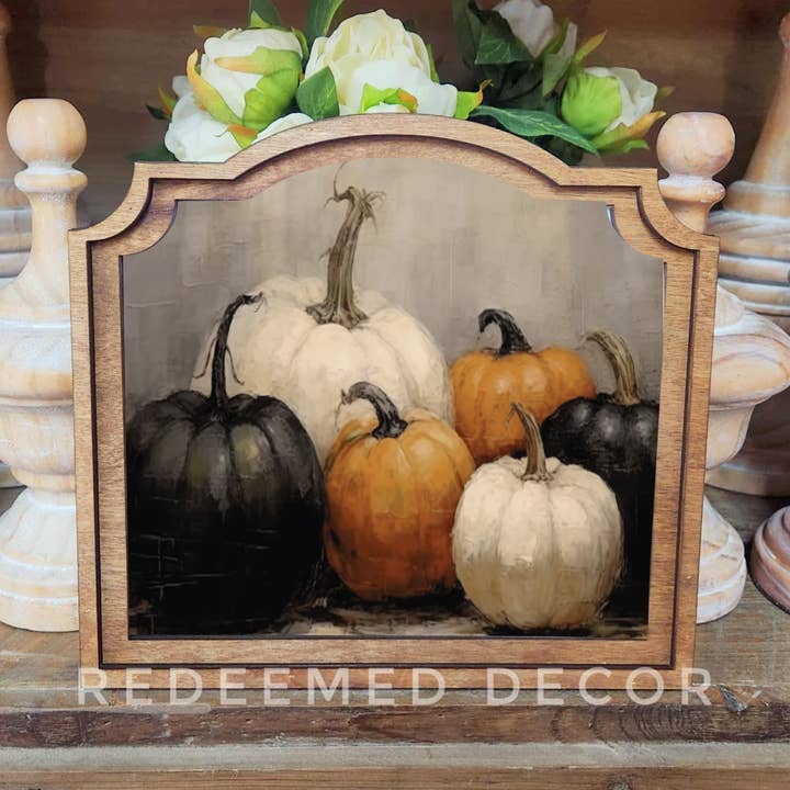 Redeemed Decor - Wholesale Decorative Tabletop Object - Provincial Halloween Pumpkins Framed Art0