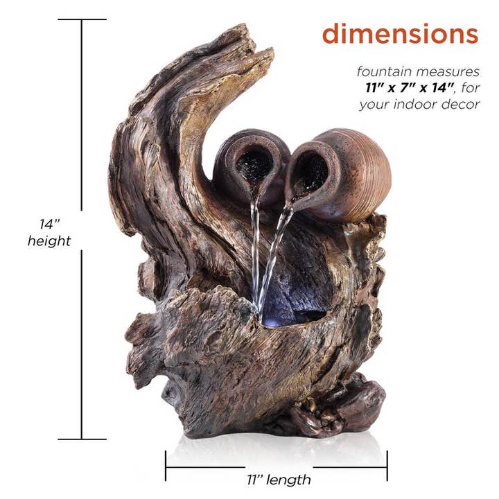 Alpine Corporation - Wholesale Decorative Tabletop Object - Alpine Corporation Two Jars on Tree Branch Tabletop Fountain1