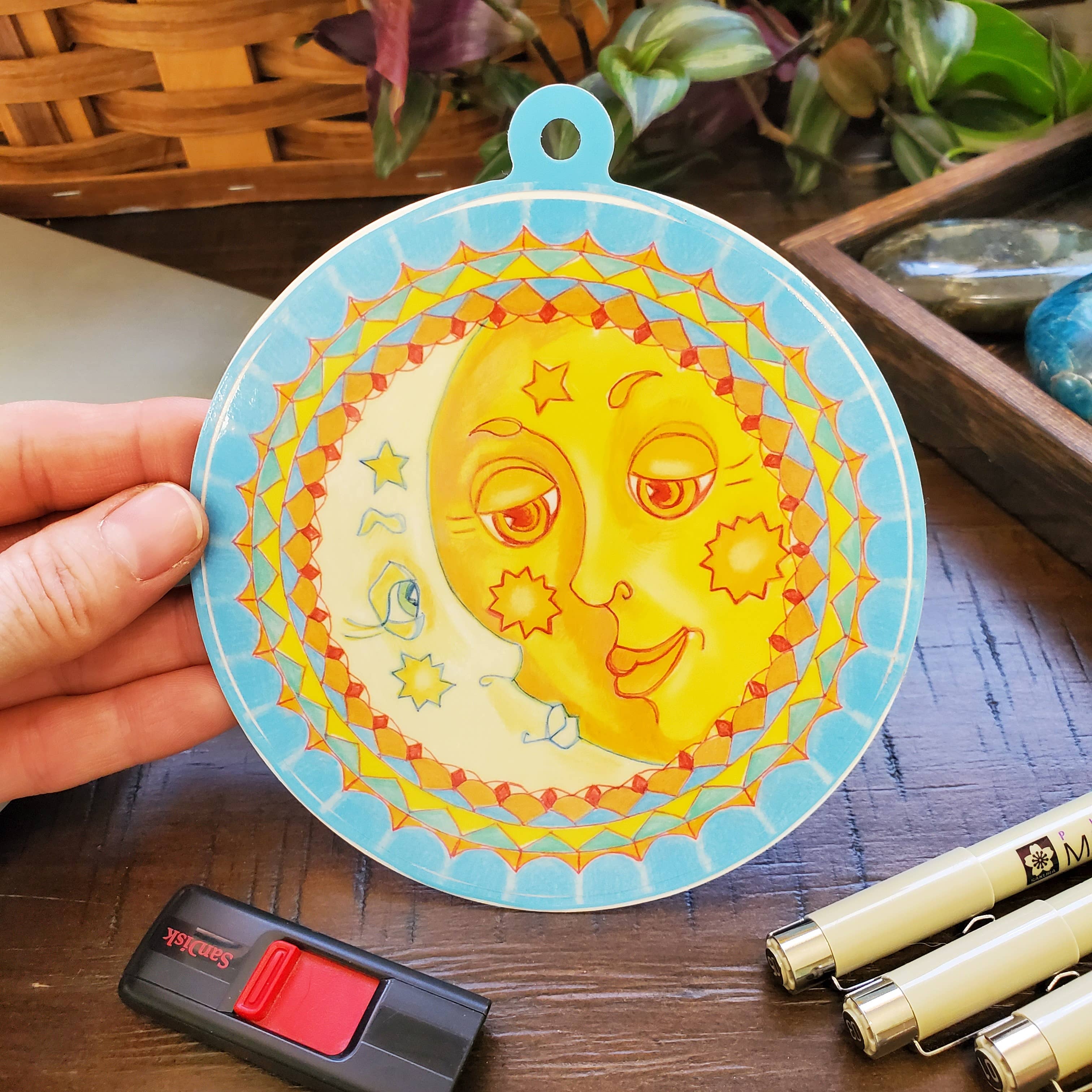 River Village – wholesale Sticker – Affectionate Sun and Moon Sticker, 4.5 inches2