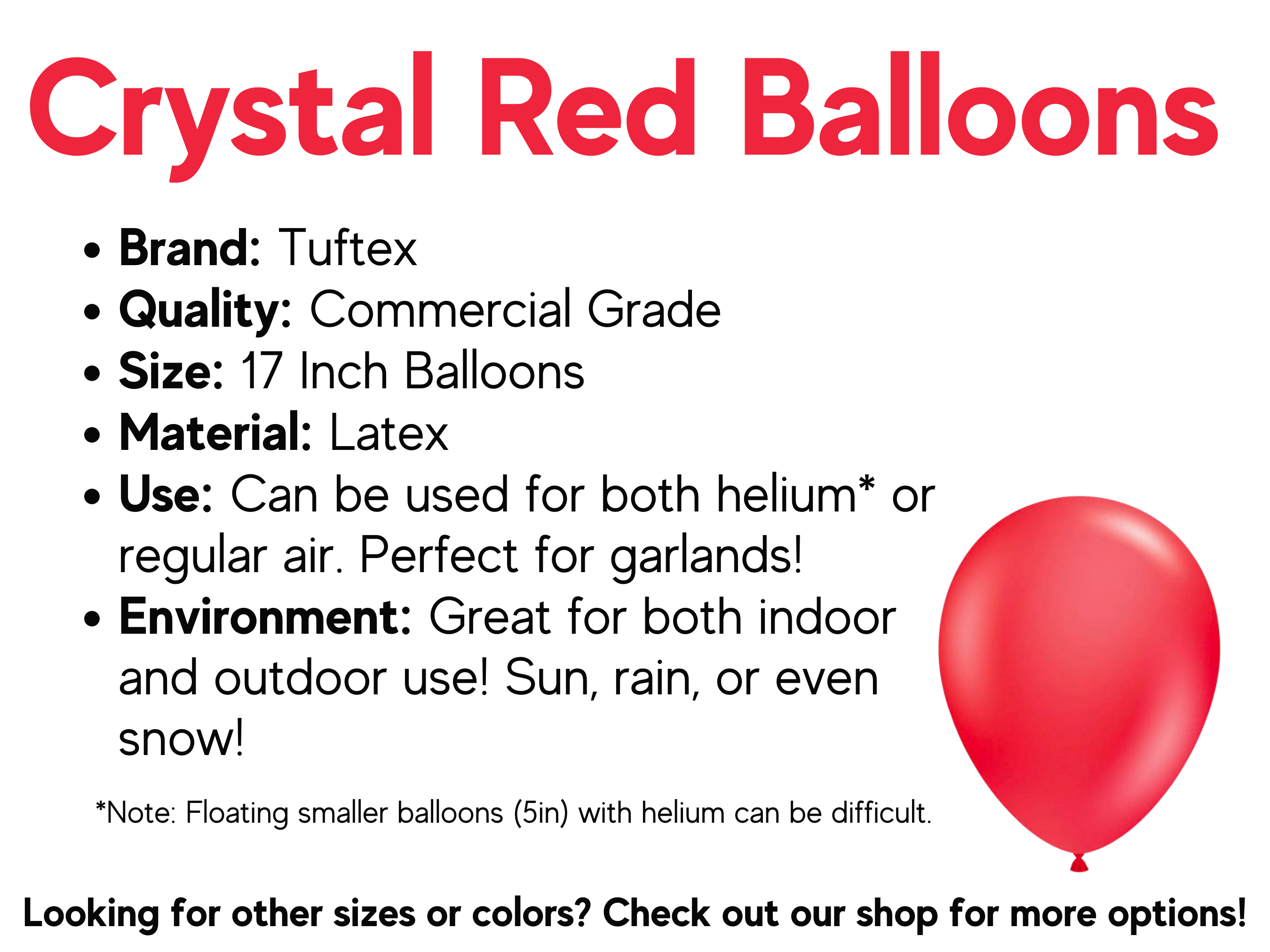 Boxwood Rose – wholesale Balloon – Crystal Red 17 inch Latex Tuftex Balloons1