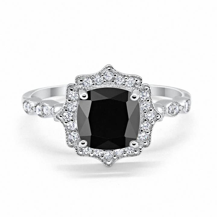 Halo verlovingsringkussen gesimuleerd zwart CZ voor wholesale door Blue Apple Imports