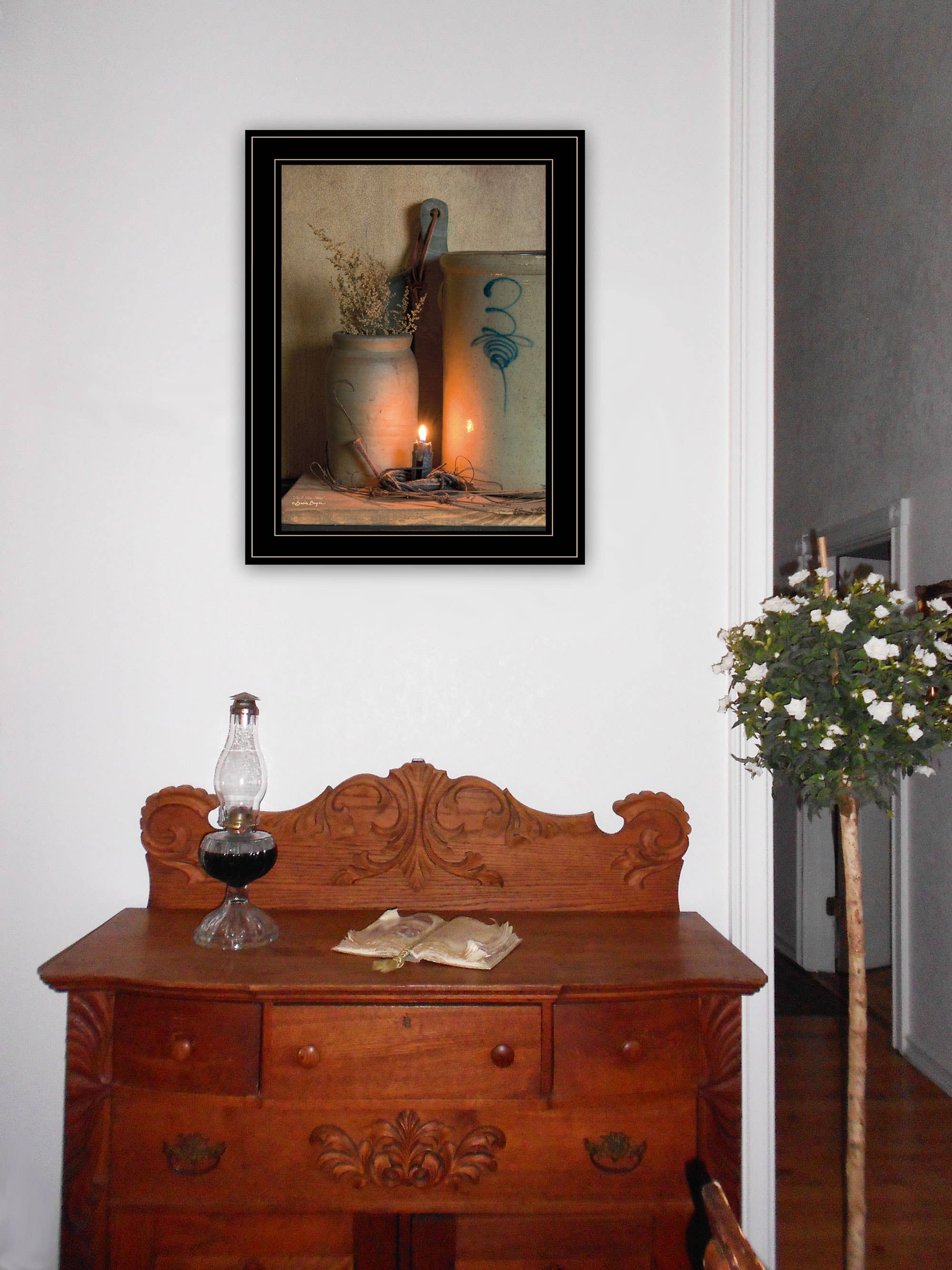 Trendy Decor 4U - Wholesale Art Print - "No. 3 Bee Sting" on a crock by Susan Boyer Black Framed Art1