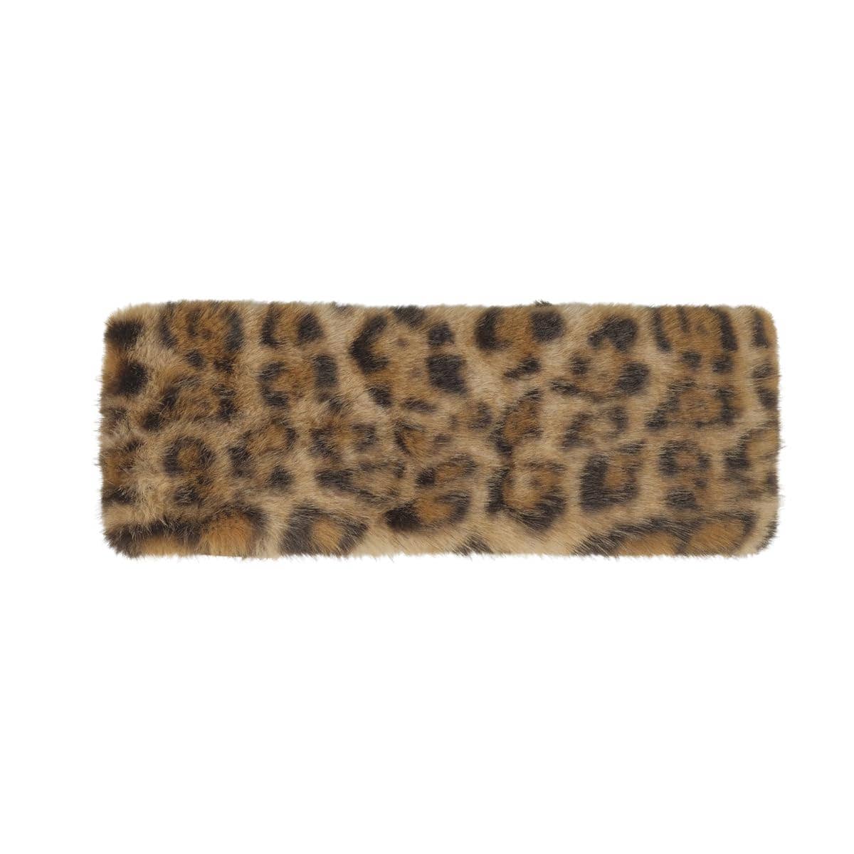 Funky Junque – wholesale Fashion headband – women's – Faux Fur Lined Winter Headband - Leopard - Latte6