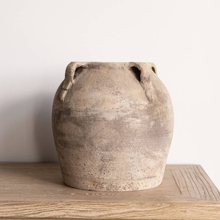 Luxe B Co - Wholesale Vase - Blanc Beige Wash Vase Pot With Handles Large