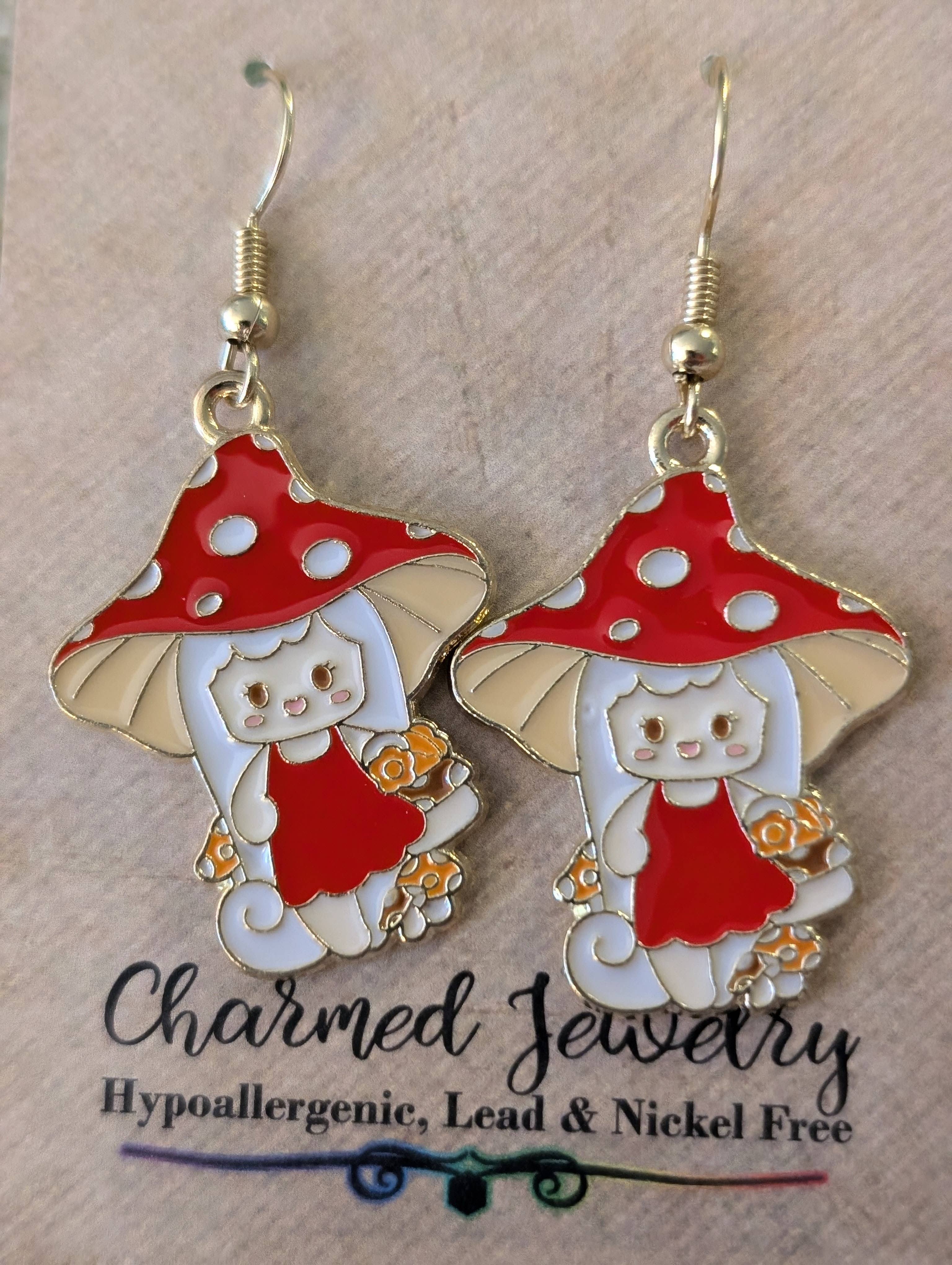 Con-Quest Crafts – Conjunto de joias por atacado – Brincos, Colares e Puxadores de Zíper de Cogumelos e Seta3