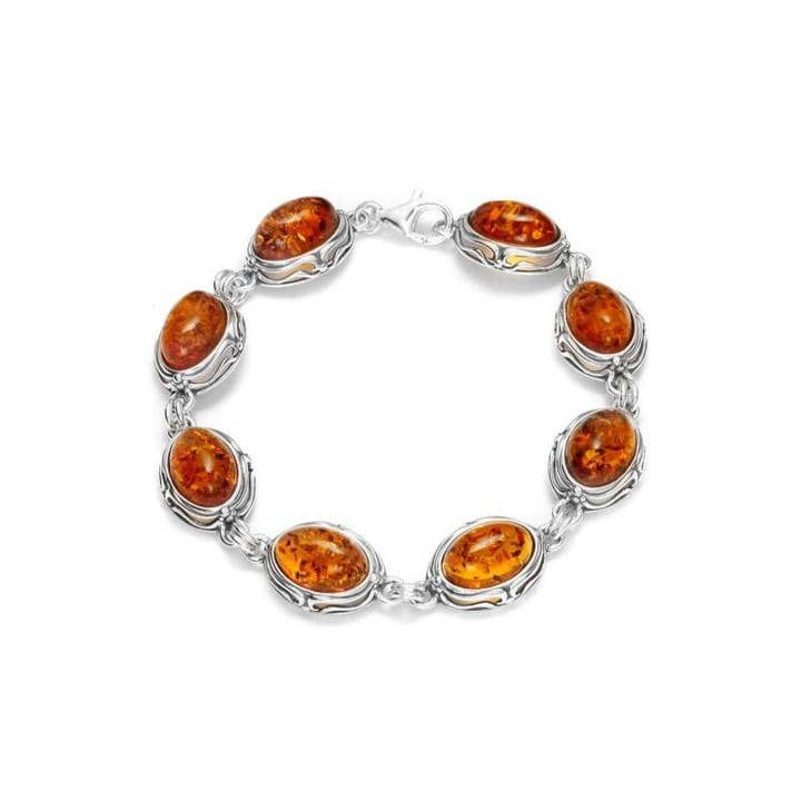 Ovales Cognac-Bernsteinarmband, Sterlingsilber 925, Länge 18+3 cm für den Großhandel von OPALOOK France