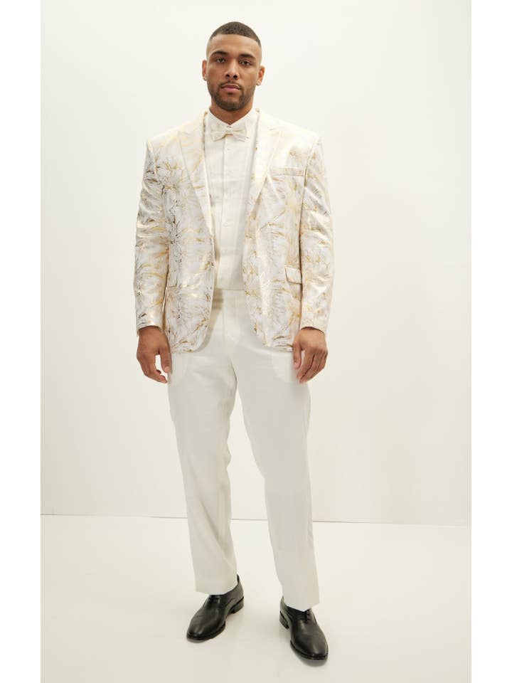 Men's The Wet Look Electric Tuxedo Jacket - White Gold for wholesale on Faire2