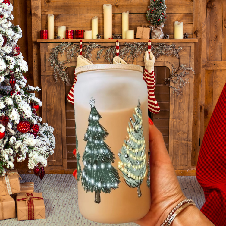 MySunshineCandless - Wholesale Drinking Glass/Cup - Christmas Glass Cup with Lid and Straw: Santa, Reindeer Deer0