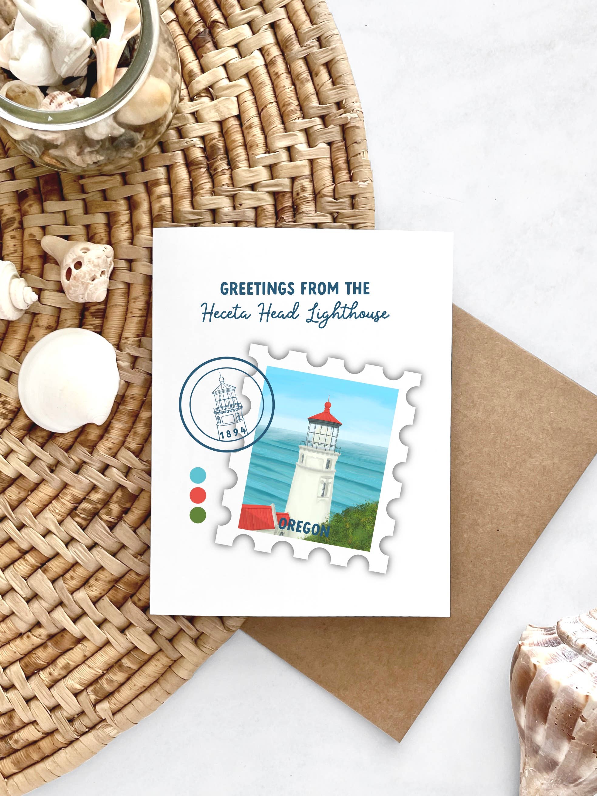 25 Sweetpeas - Wholesale Christmas Card - Heceta Head Lighthouse Greetings From Card Box Set of 63