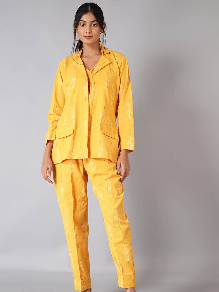 Ensemble coordonné 3 pièces Ikat Jaune pour la vente par INDOPHILIA