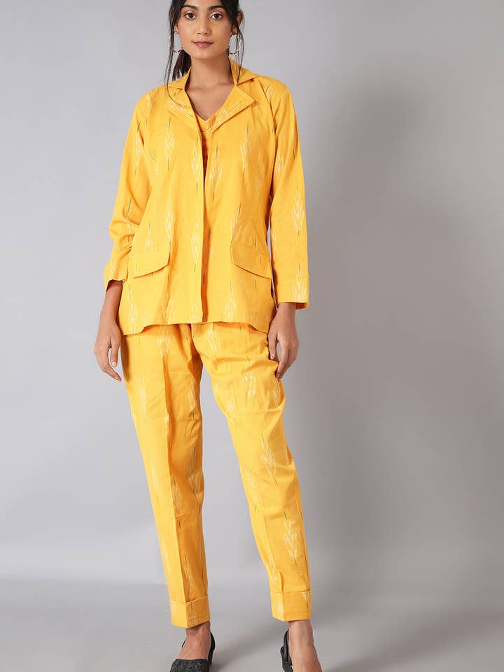 Ikat Yellow 3Pcs Co-ord Set for wholesale by INDOPHILIA