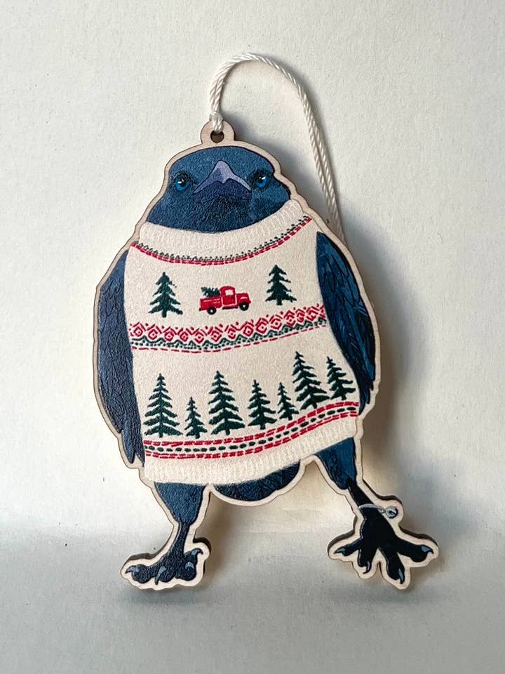 Sweater raven ornament for wholesale by Underbrush Art