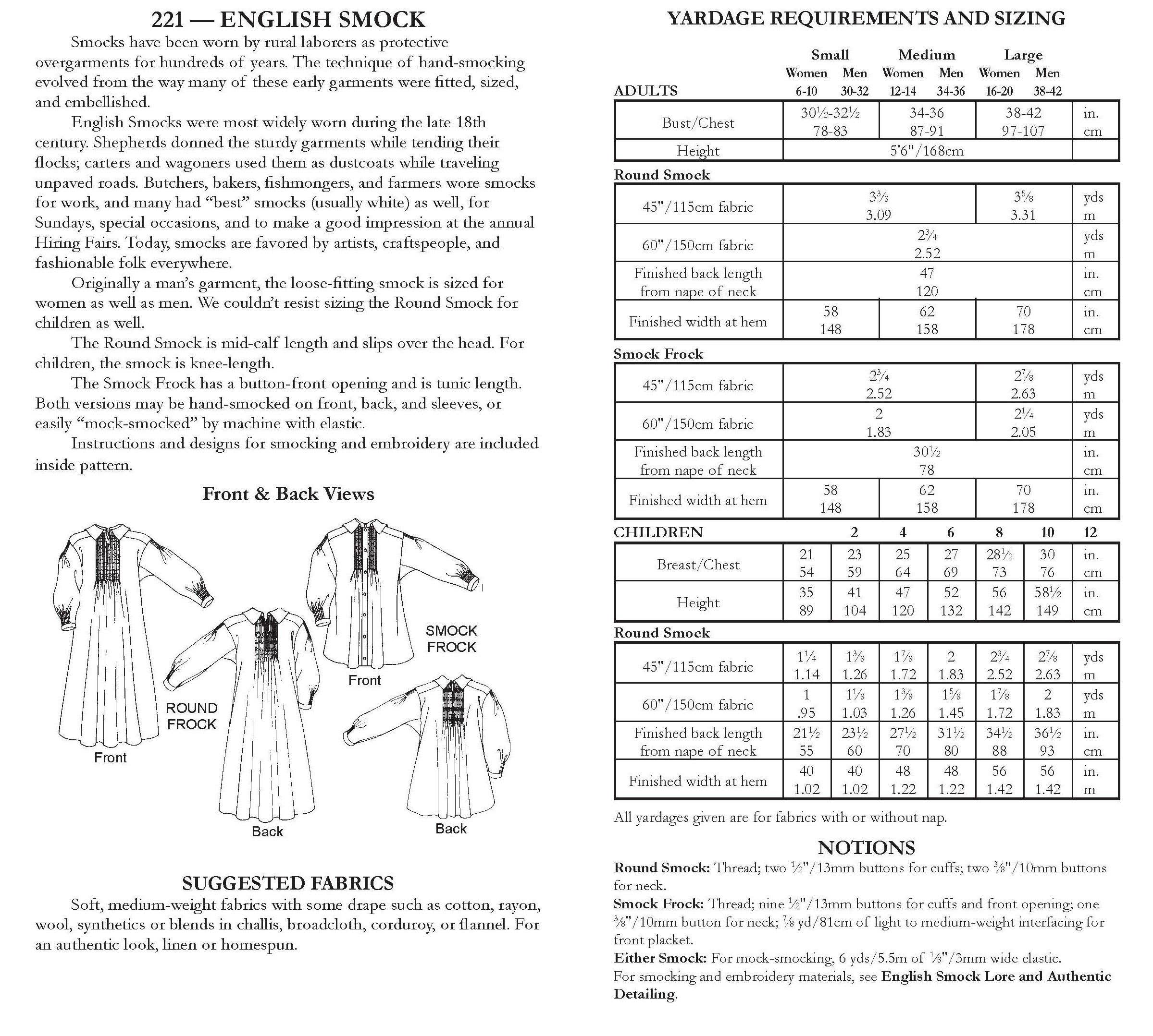 Folkwear - Wholesale Craft Sewing Kit - 221 English Smock - Sewing Pattern11