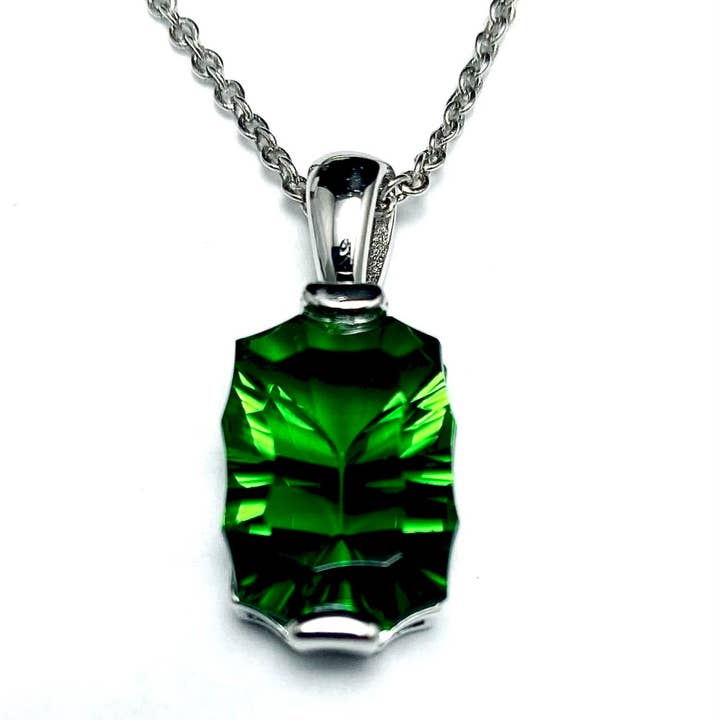 Fancy Cut Green Helenite 10x12mm Sterling Silver Pendant for wholesale by Twan Kee Jewelry