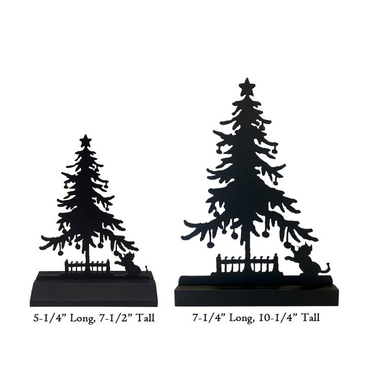Madison Bay Co. - Historical Home Decor Reproductions - Wholesale Christmas Decoration - 7" Wood Christmas Tree & Cat Silhouette Tabletop Décor