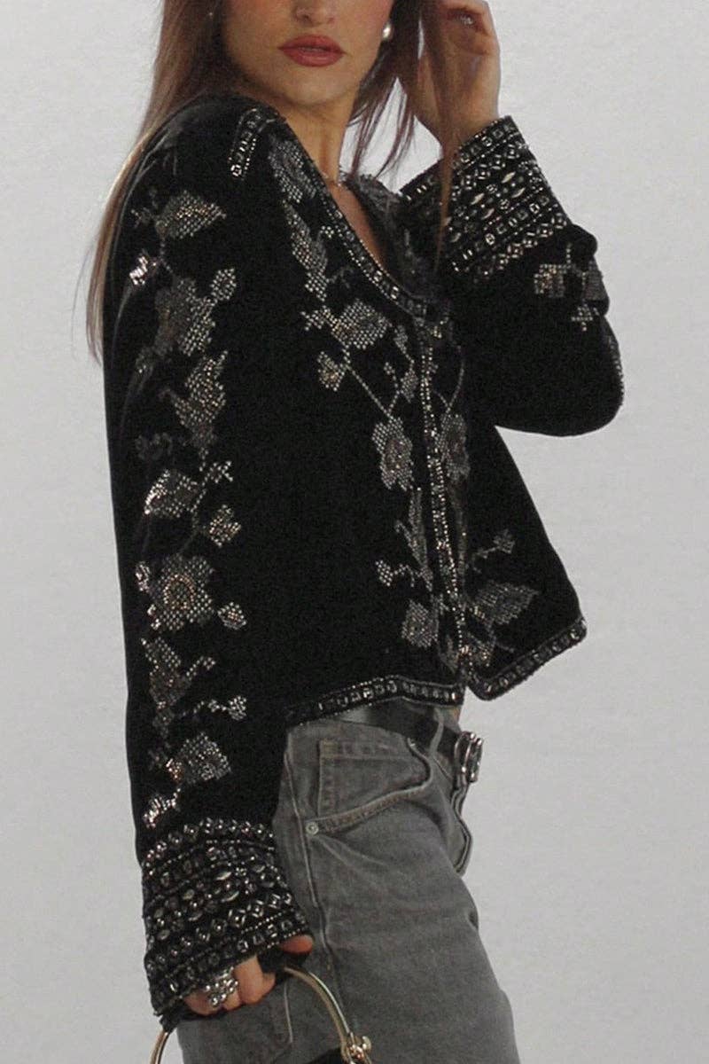 BLACK Patterned Open-Front Shacket for wholesale on Faire0