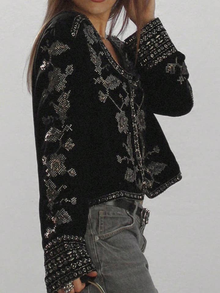 BLACK Patterned Open-Front Shacket for wholesale on Faire