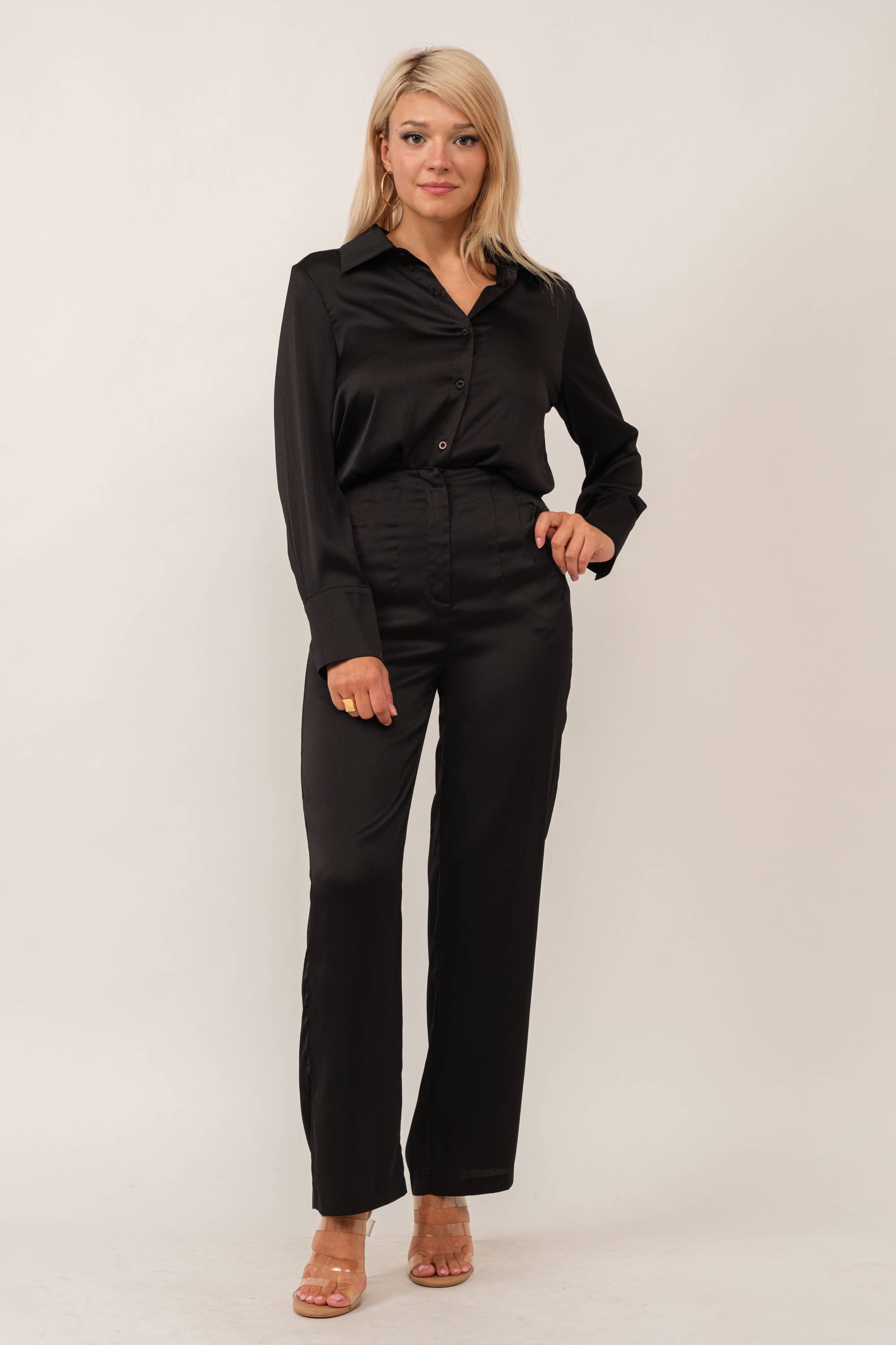 Tea & Cup - Wholesale Top & Pant Set (NOT Loungewear) - Women's - 2 piece satin high waist trousers and top set9