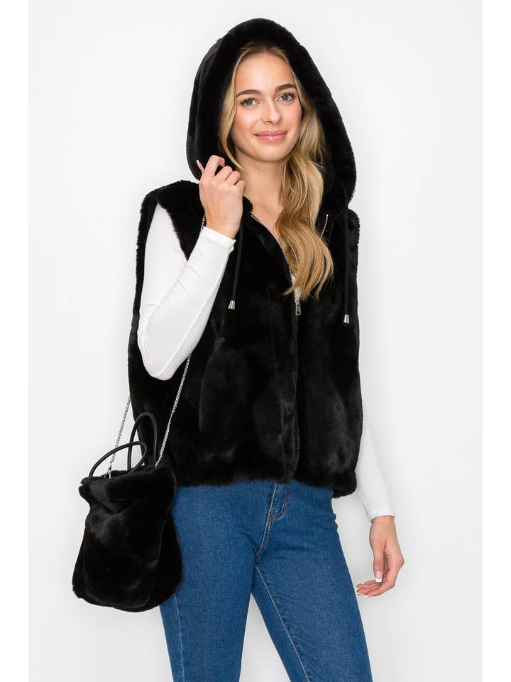 Joh Apparel - Wholesale Outerwear Vest - Women's - Jackie Fur Vest with Crossbody Fur Bag5
