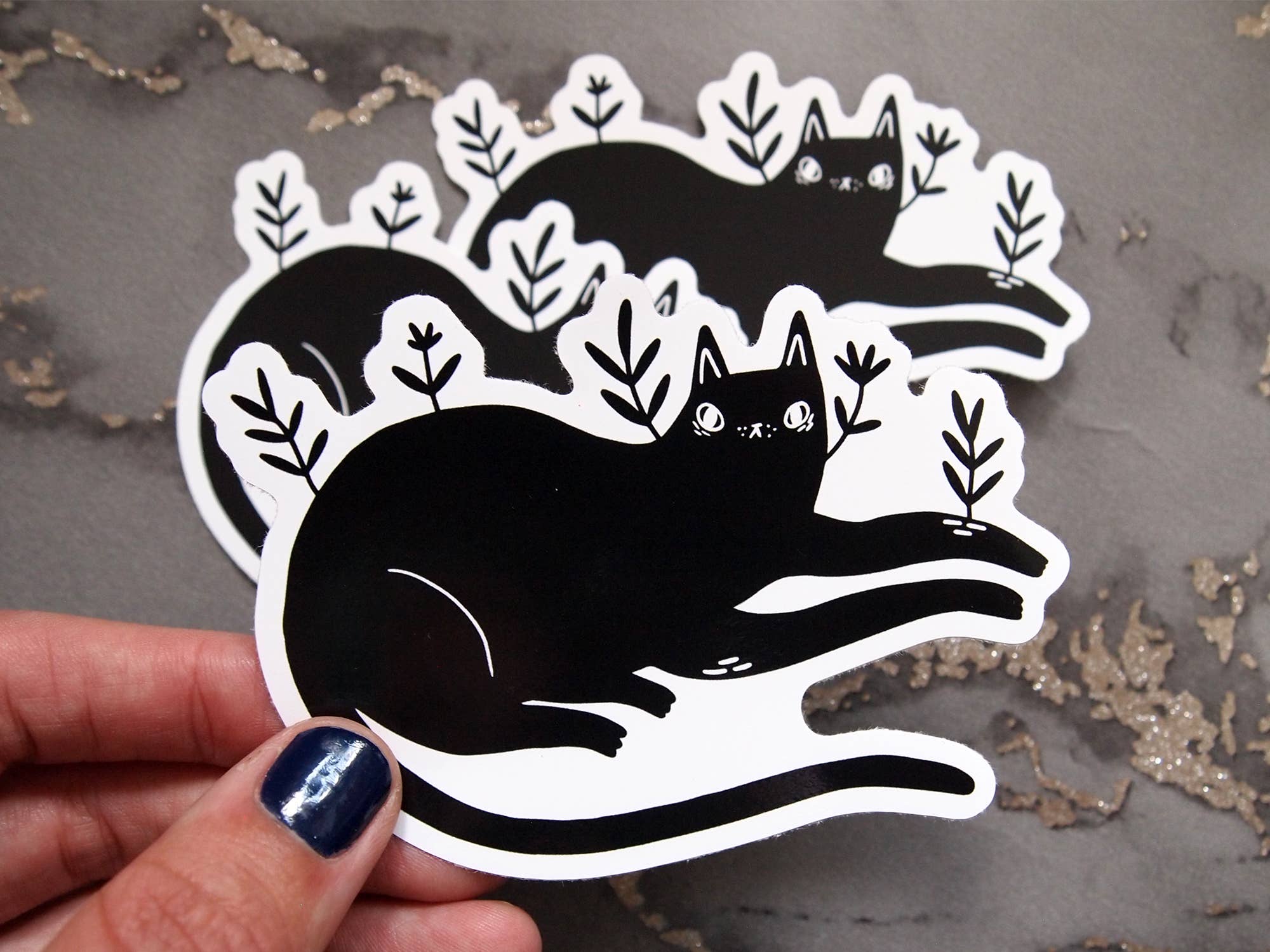 I LIKE CATS – wholesale Sticker – Leafy black cat vinyl sticker4