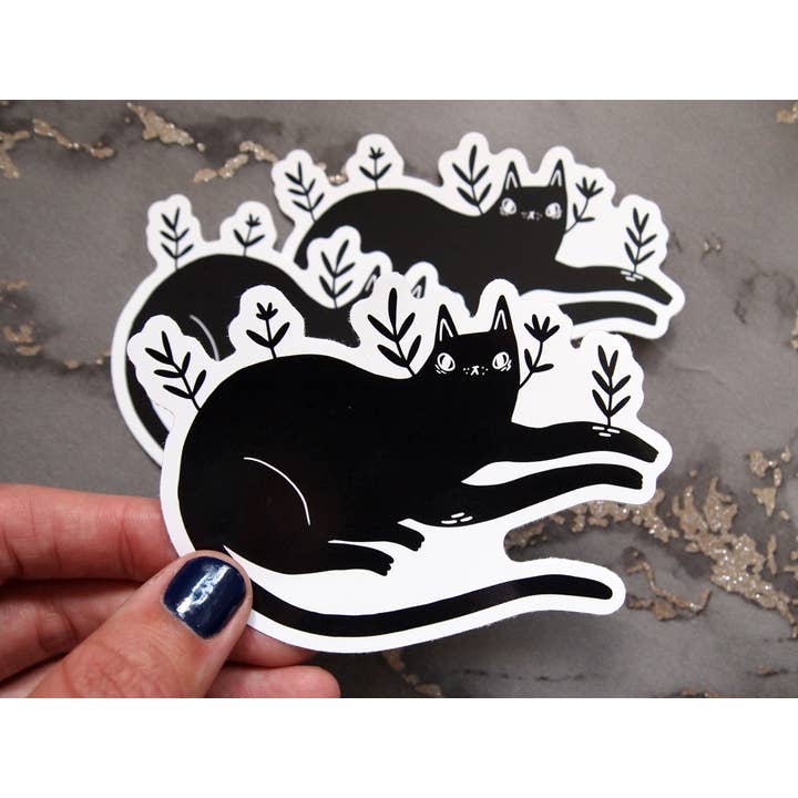 I LIKE CATS – wholesale Sticker – Leafy black cat vinyl sticker4