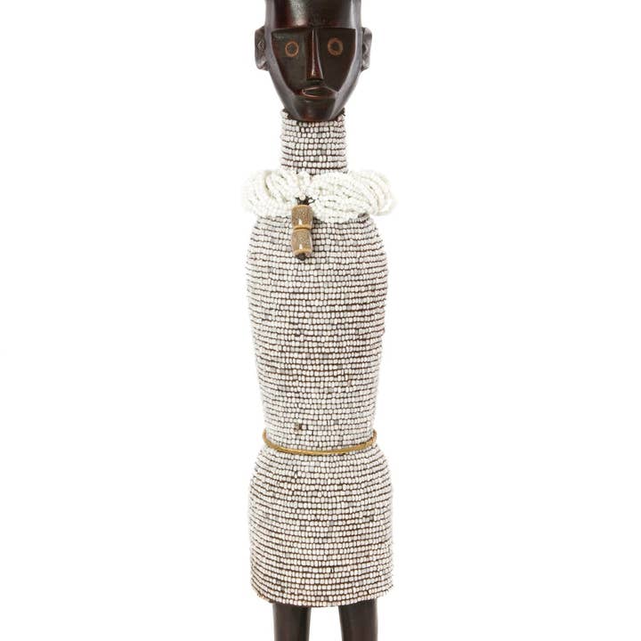 Swahili | AFRICAN MODERN - Wholesale Decorative Figurine - 19" Beaded Namji Dolls with Necklaces and Hats
