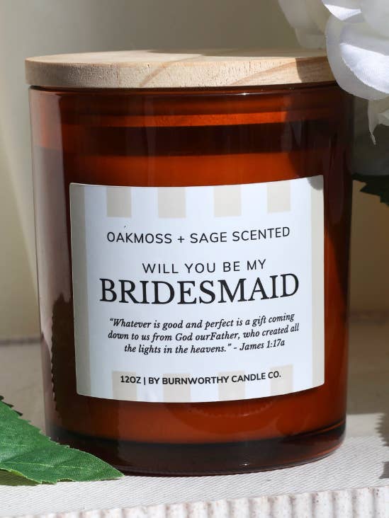 Will You Be my Bridesmaid 12oz Candle for wholesale by Burnworthy Candle Co.