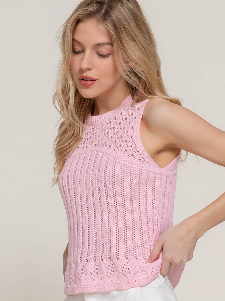 Active Basic | Active USA - Wholesale Tank top – Women′s - Sleeveless Round Neck Crochet Spring Sweater4