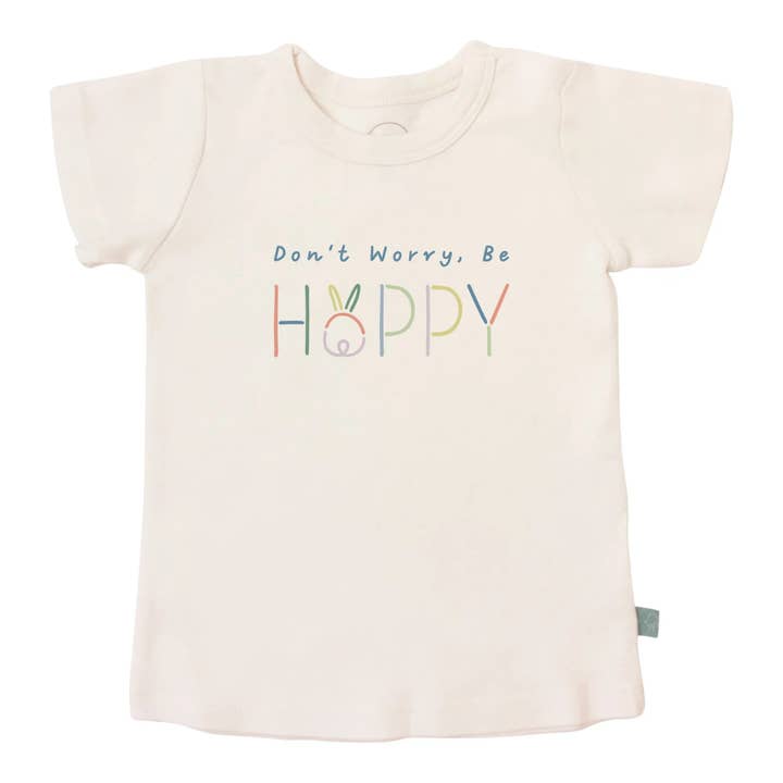 Bunnies Don't Worry Be Hoppy Tee organic kids for wholesale by Finn + Emma