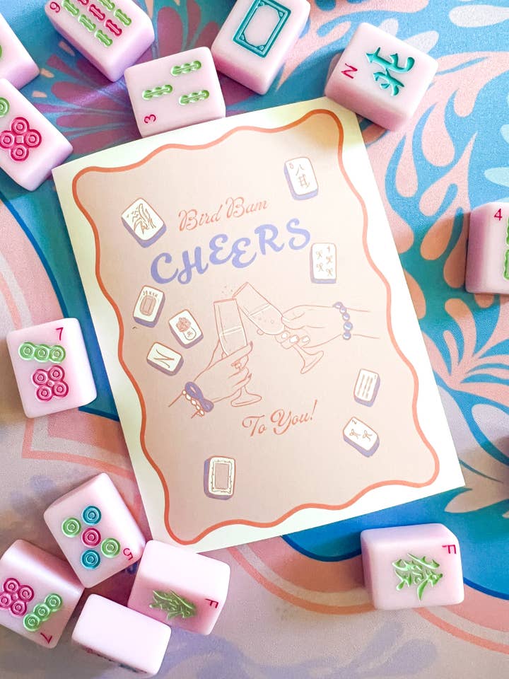 Mahjong Greeting Card | Bird Bam Cheers to You Card | Funny Mahjong Celebration Card for wholesale by Thirteenwinks
