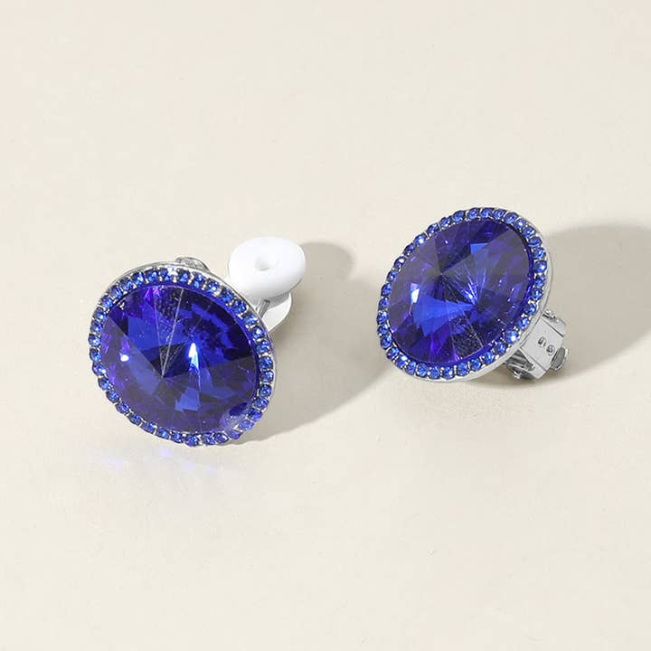 Sensibling Corp. - Wholesale Clip-On Earrings - Round Glass Stone Evening Clip On Earrings