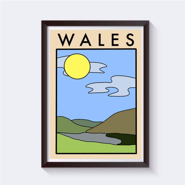 Stampa da viaggio minimalista del Galles - Disponibile in 6 misure per la vendita all'ingrosso da parte di 2 Sisters