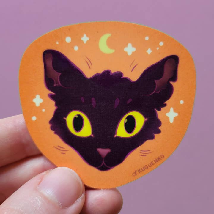 Kuguenko Illustration - Wholesale Sticker - Black Halloween Cat - Vinyl Sticker0