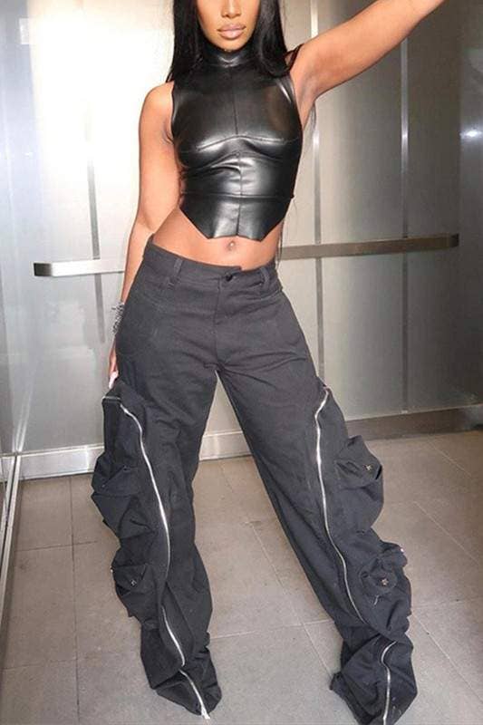 BLACK vinyl sleeveless top for wholesale on Faire5