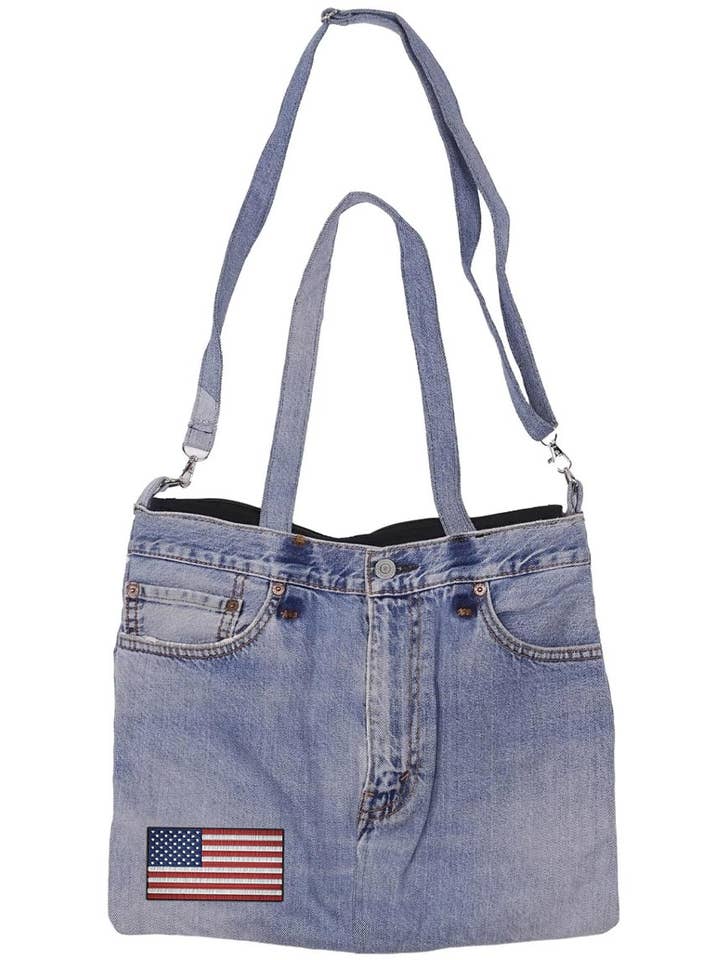 Bolso de mano de hombro de mezclilla con bandera estadounidense para venta al por mayor de Sunshine Joy