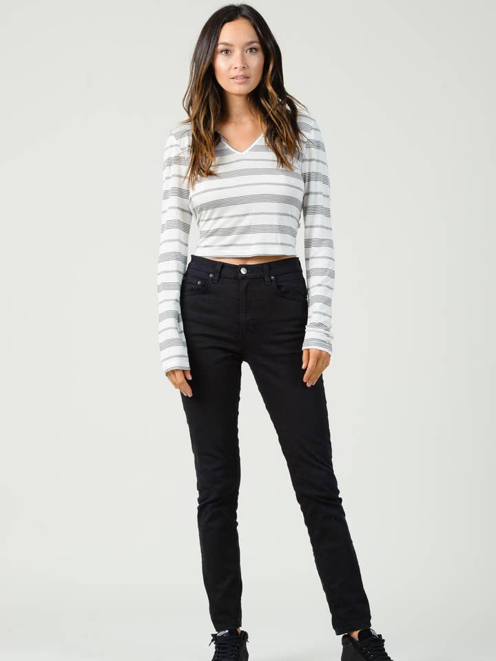 NYT3193-BRUXELLES TOP WHT STRISCIA per la vendita all'ingrosso da parte di Lucca Couture