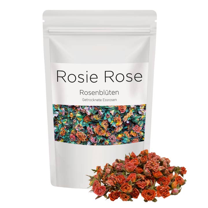 ROSIE ROSE – Engroshandel Tørrede/dehydrerede grøntsager – Dekorative rosenblade i 7 farver - 50 g | Spiselig, topping