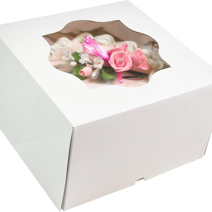 Global Sugar Art - Wholesale Cake Decorating Kit - Global Sugar Art Auto-Popup Extra Deep Square Cake Box with Window, 10 x 10 x 6 Inches1