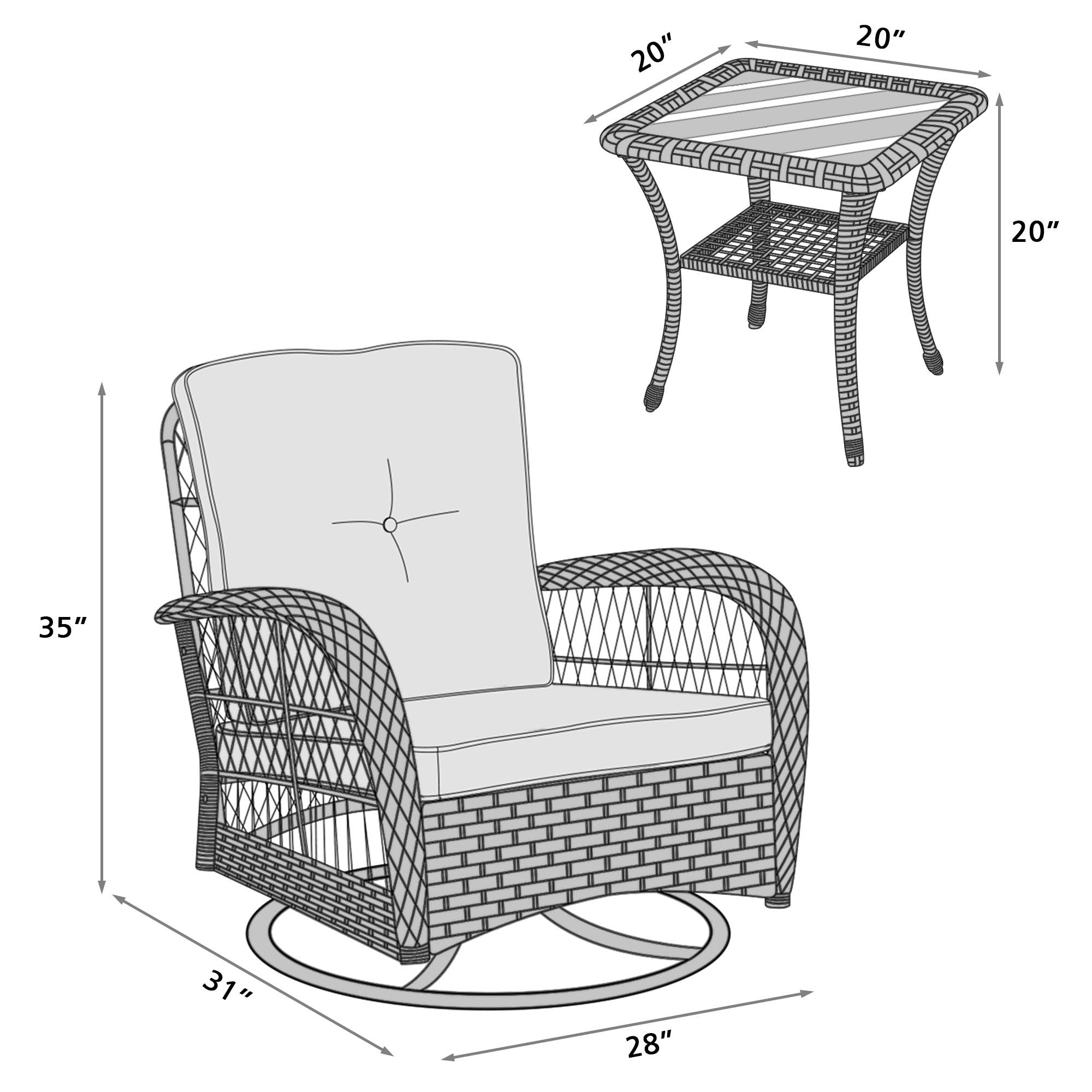 Abble - Vente Salon de terrasse - Ensemble de conversation d'extérieur en osier 3 pièces7