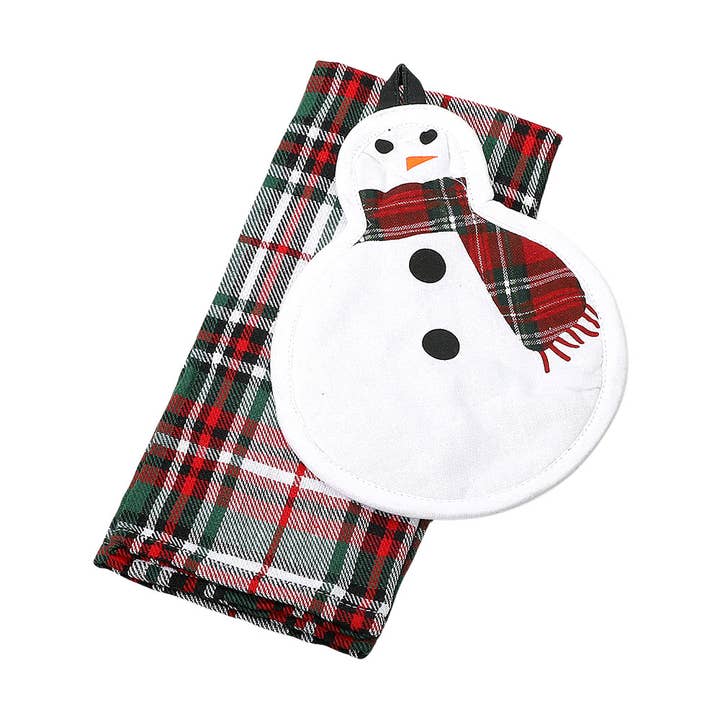 Sensibling Corp. - Wholesale Oven Mitt/Pot Holder - 2PCS - Holiday Plaid Kitchen Towel Snowman Potholder Set2
