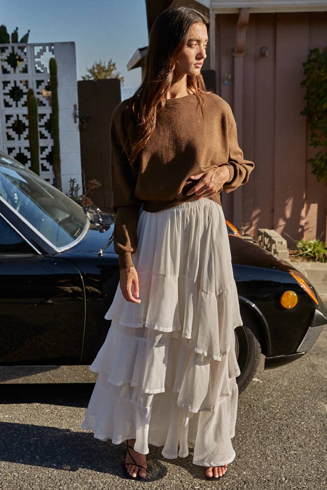 Brown W2362 | Knit Sweater Acrylic Nylon Polyester Boat Neck Top for wholesale on Faire1