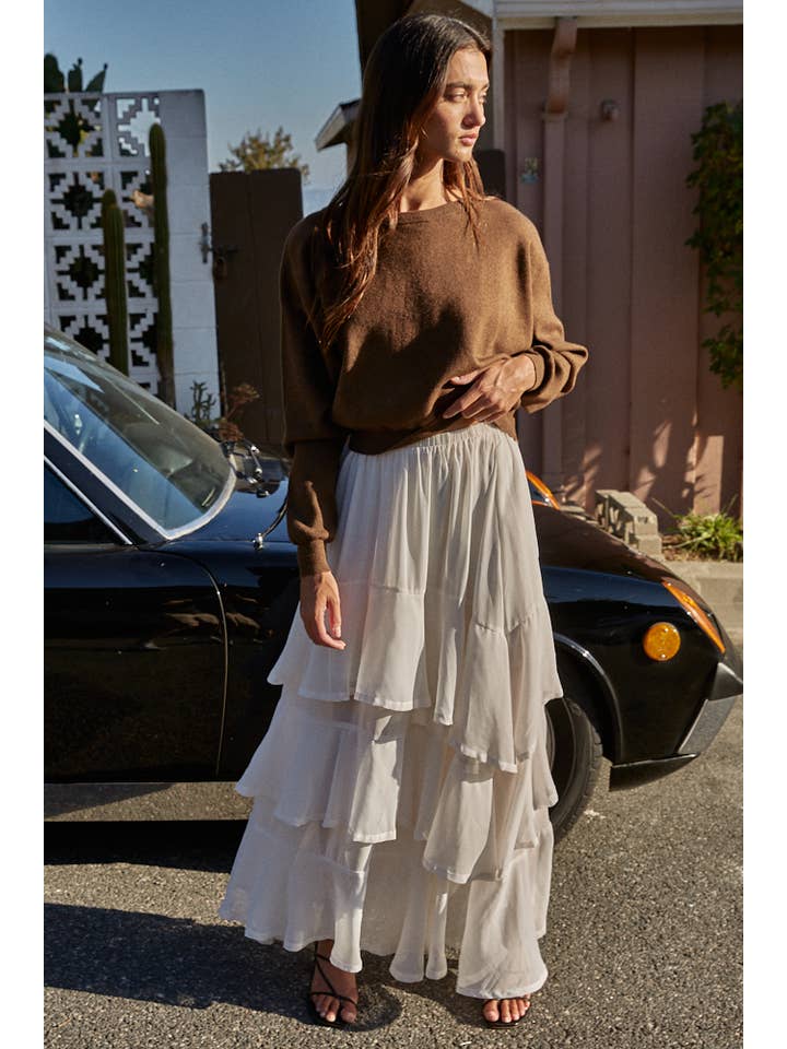 Brown W2362 | Knit Sweater Acrylic Nylon Polyester Boat Neck Top for wholesale on Faire1