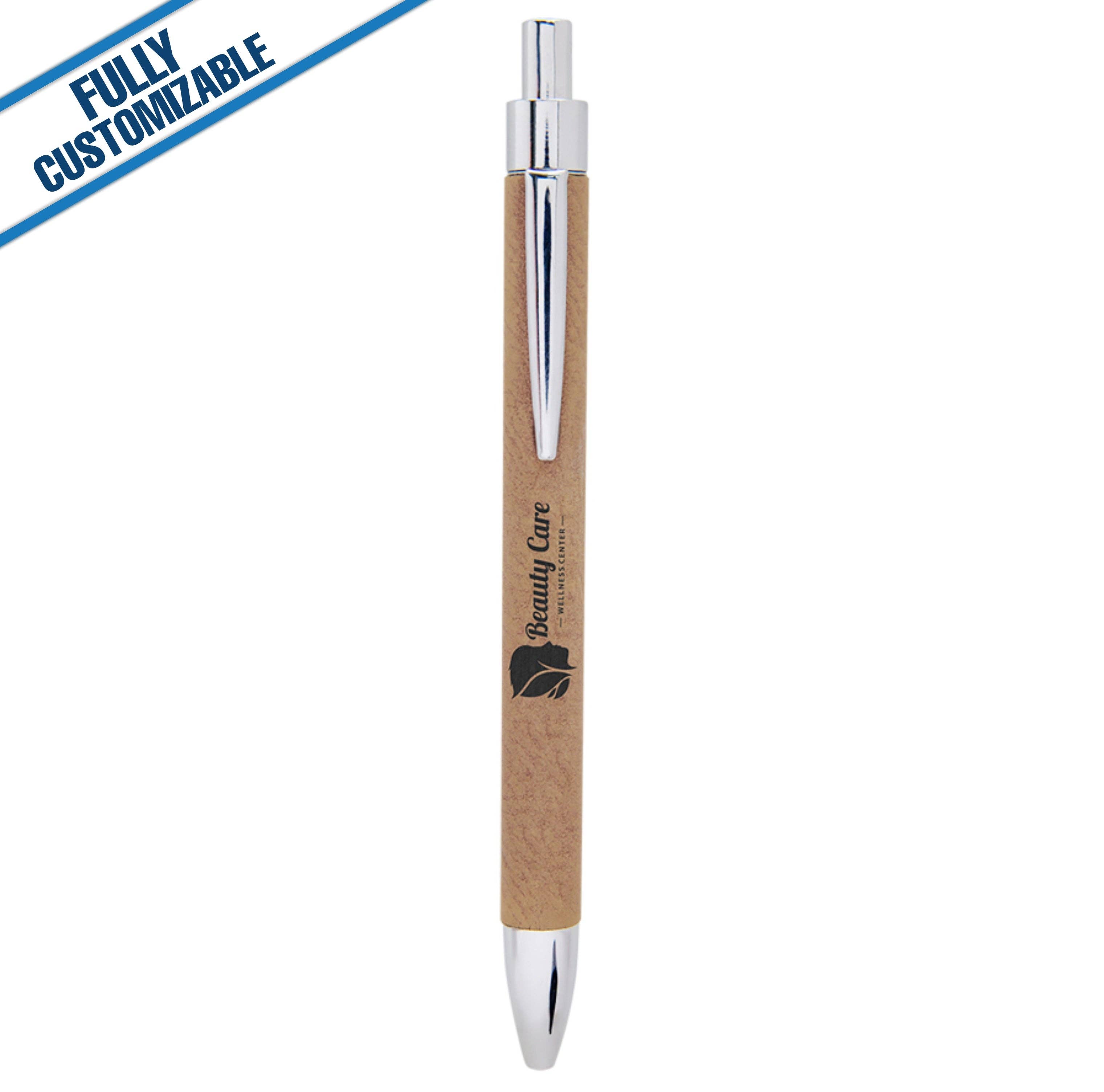 GiftWorksPlus - Vente Stylos - Stylo en similicuir gravé - Entièrement personnalisable2
