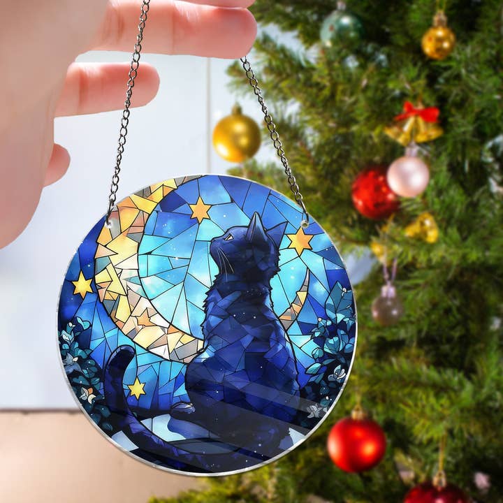 Merchemy - Wholesale Wall Decor - Kids & Baby - Cat and Moon ACRYLIC Window Hanging Ornament Cat Lover Gifts2