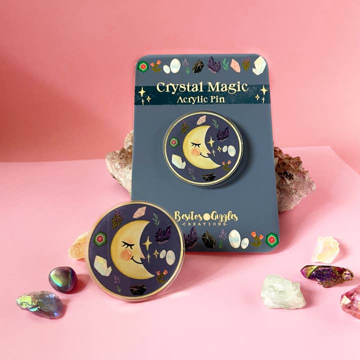 Crystal Magic Moon Acrylic Brooch Pin for wholesale by Besitos & Giggles Creations