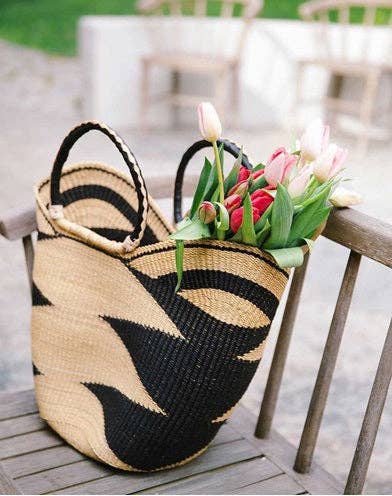 The African Home Goods - Wholesale Beach Bag - Large U-Shopper - Beach Tote Bag Ghana Basket Black & Tan4