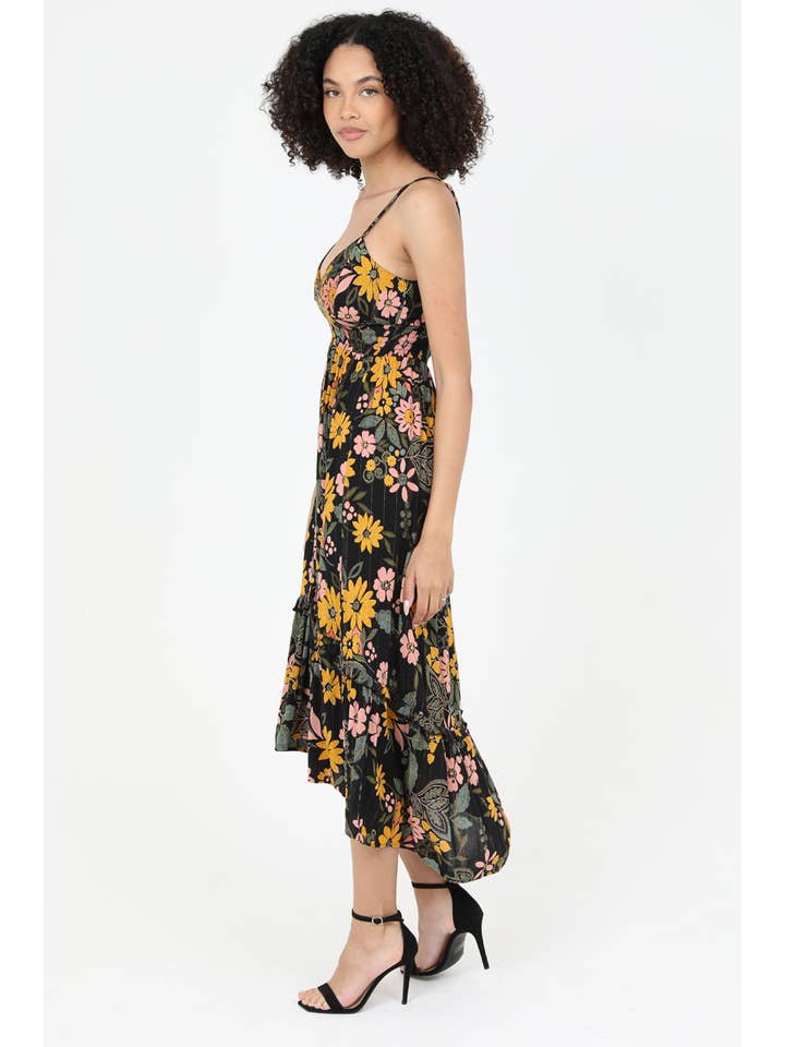 ANGIE - Wholesale Dress - Women's - C4729-A867 V NECK LACE UP BACK SLIT SKIRT MID LENGTH DRESS W